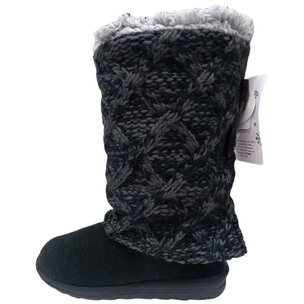 Muk Luks Knit Sweater Tall Black Gray Winter Boots Women's size 10